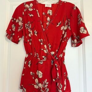 Sienna Sky Red Floral Wrap Blouse
